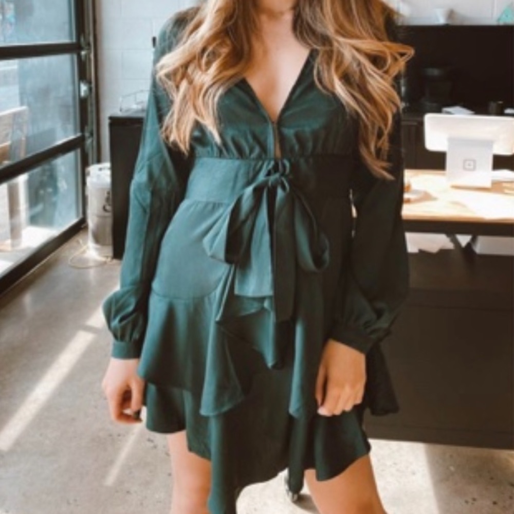 Vestique Green Ruffled Dress